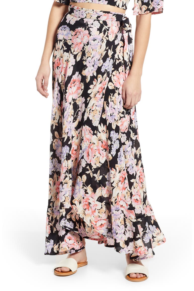 Seville Wrap Skirt, Main, color, BLACK/ PINK