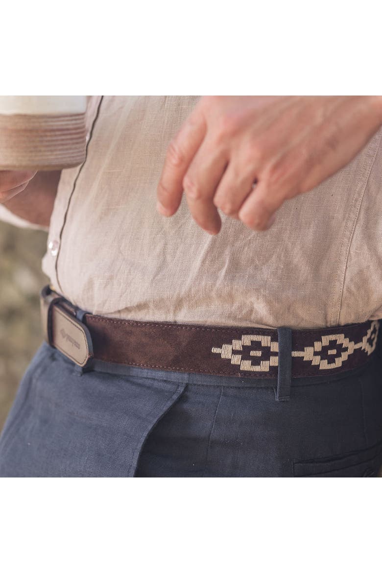 Confianza Suede Leather Belt, Alternate, color, Brown/Cream
