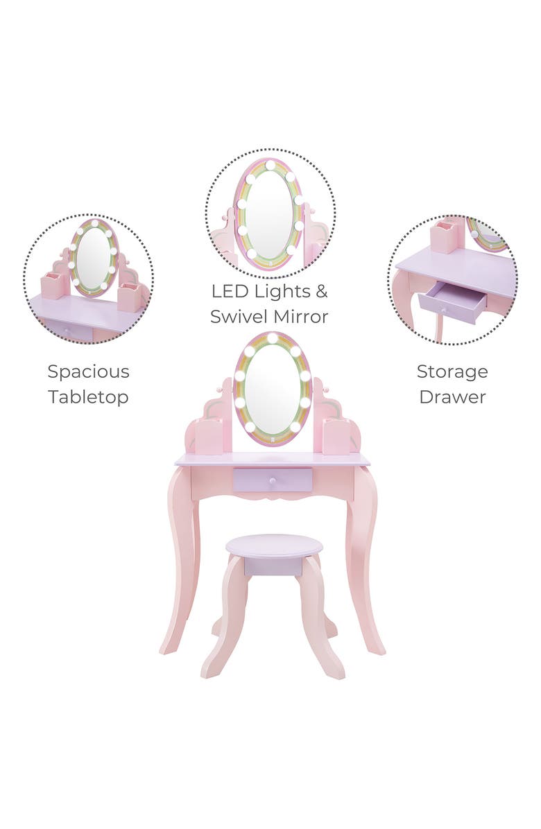 Teamson Kids Fantasy Fields Little Princess Rapunzel Vanity Play Set with LED Mirror, Alternate, color, Pink
