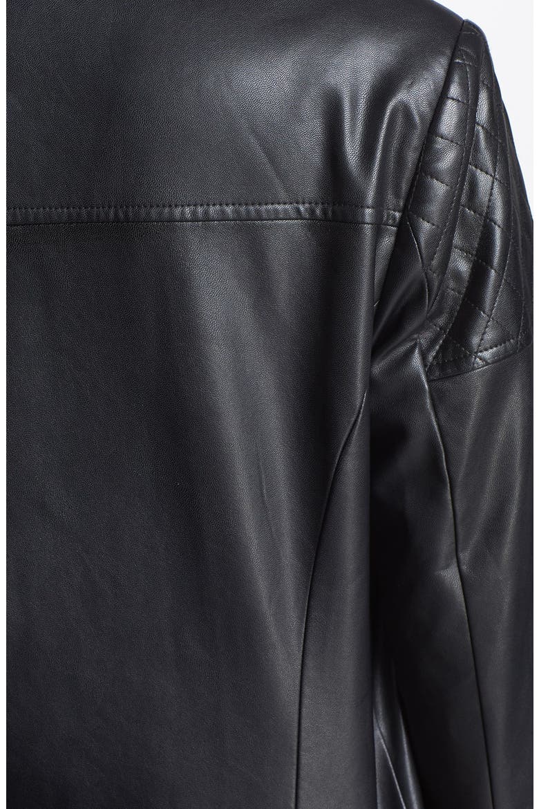 Quilted Shoulder Faux Leather Moto Jacket, Alternate, color, BLACK