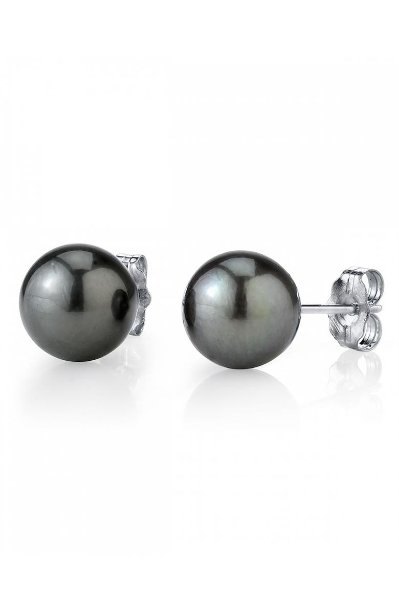 The Pearl Source Tahitian South Sea Round Pearl Stud Earrings 8mm, Main, color, Black Pearl - White Gold