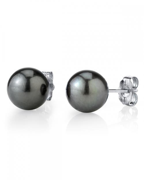 The Pearl Source 11mm Tahitian South Sea Round Pearl Stud Earrings In White Gold