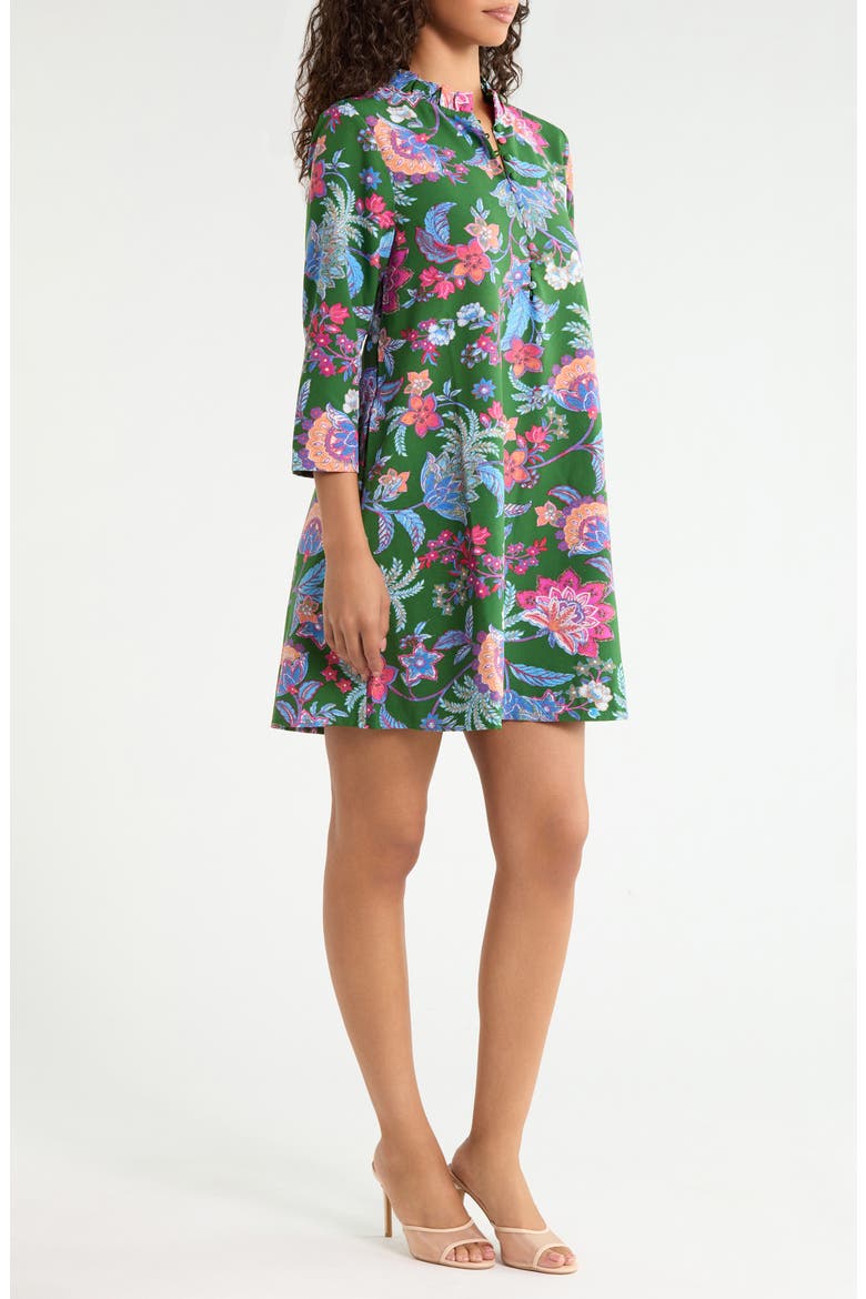 Elara Floral Ruelle Ruffle Neck Minidress, Alternate, color, EMERALD-MULTI