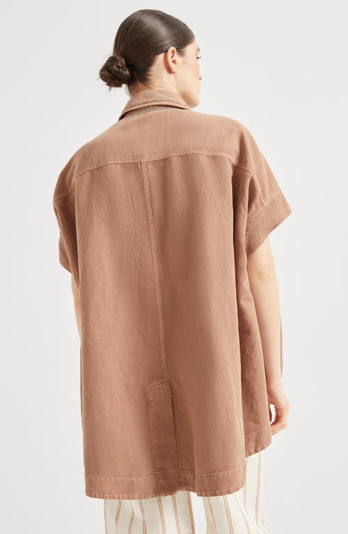 Shop Brunello Cucinelli Overshirt With Monili In Rust Brown