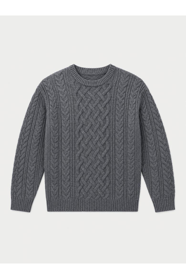 Cashmere Aran Cable-knit Crewneck Sweater, Main, color, plum kitten