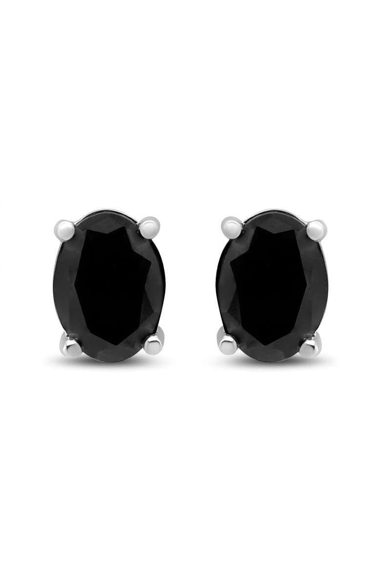 Silver 2.0 Ct Prong Black Oval Diamond Stud Earring, Main, color, White