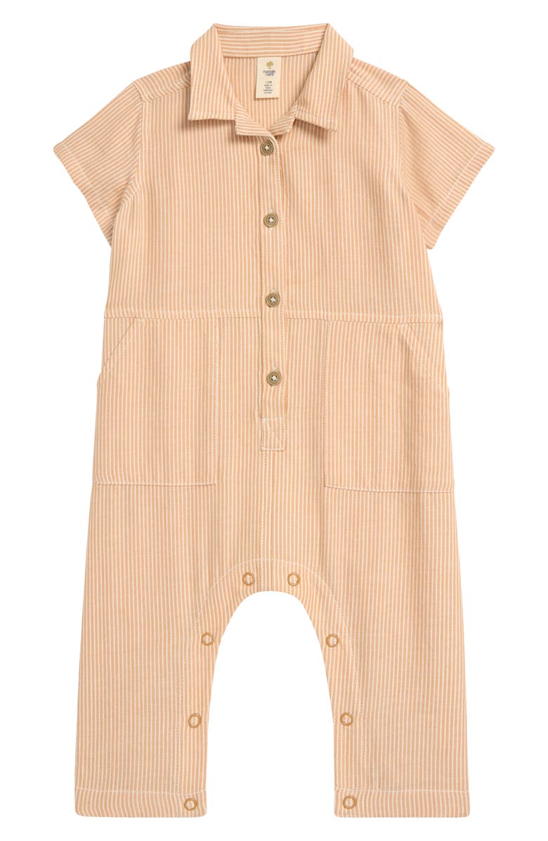 Tucker + Tate Stripe Cotton Utility Romper, Main, color, Tan Doe Sam Stripe