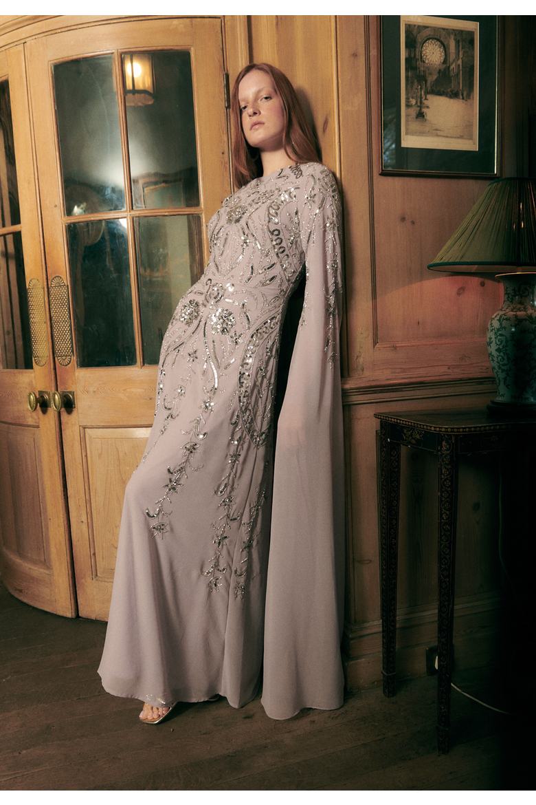 EMBELLISHED SEQUIN BEADED MAXI DRESS, Alternate, color, LILAC