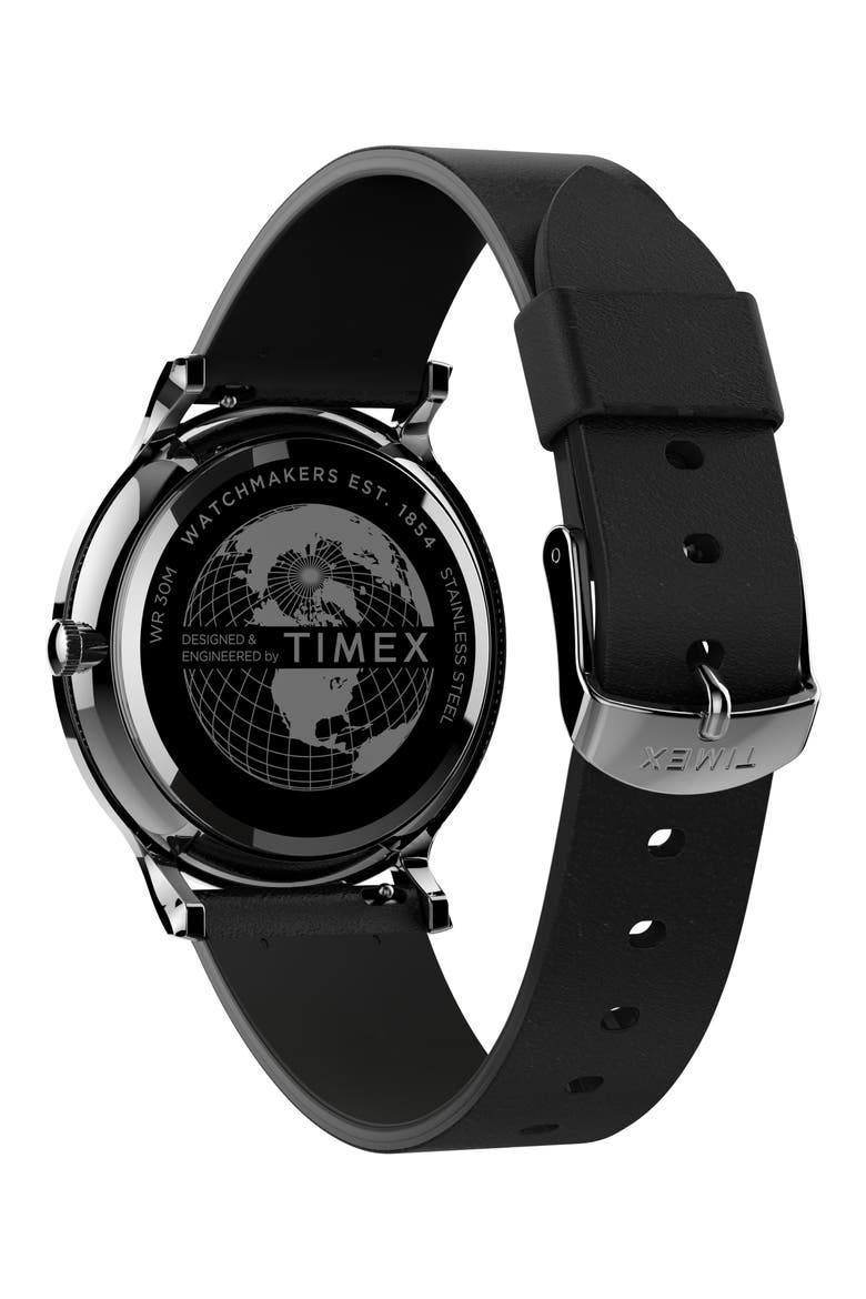 Norway Leather Strap Watch, 40mm, Alternate, color, BLACK/ WHITE/ SILVER