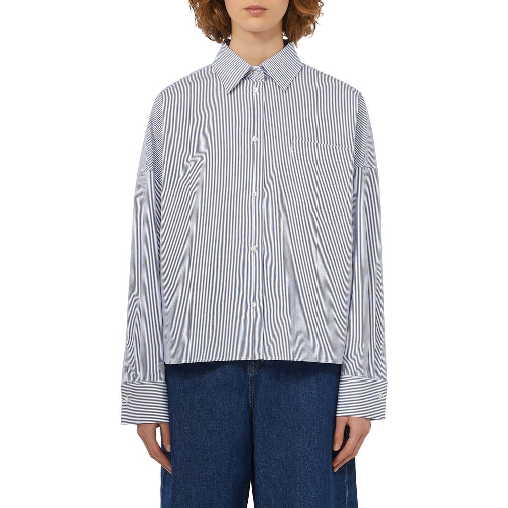Weekend Max Mara Arturo Stripe Oversize Cotton Poplin Shirt in Navy  product
