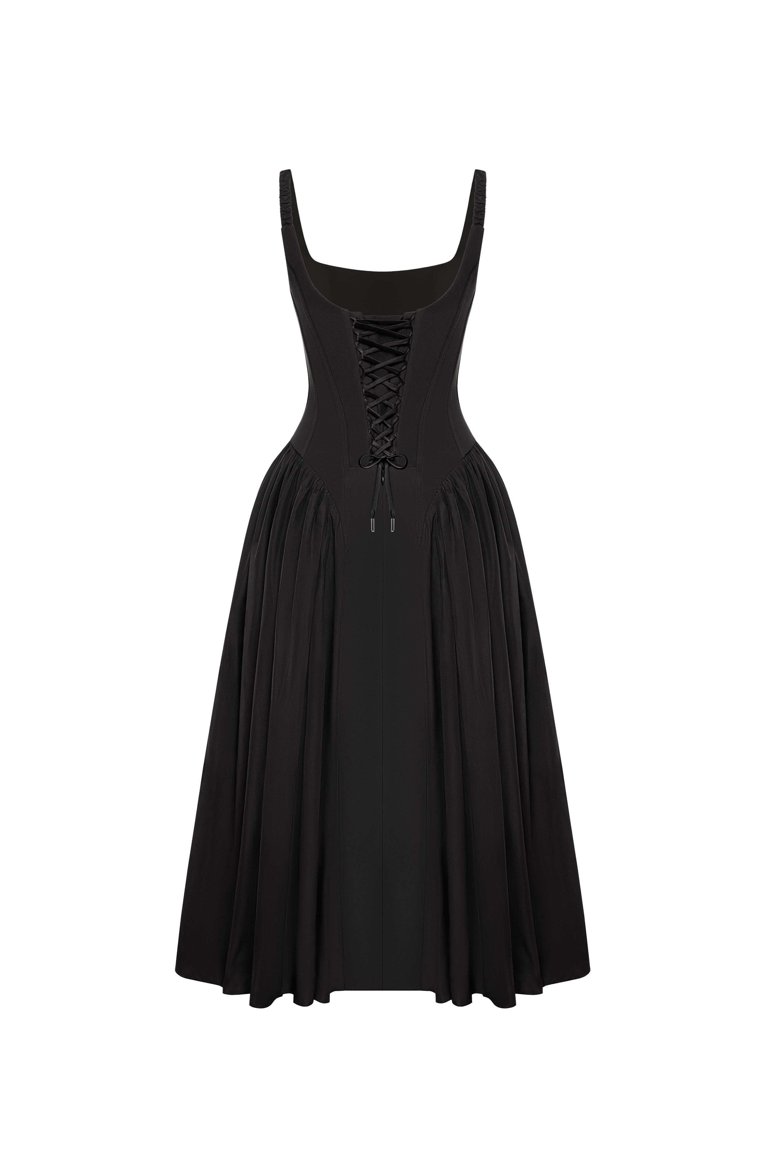 black corset cocktail dress Milla Women's Midi SouthShore Smart Basics 3 horizontal ruched fabric drapes LACE UP BACK Color:Magnolia Green Embroidery