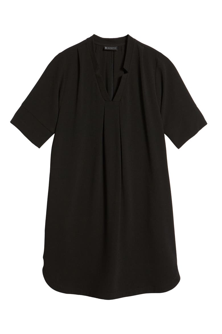 Pleat Front Curved Hem Shirtdress, Alternate, color, BLACK