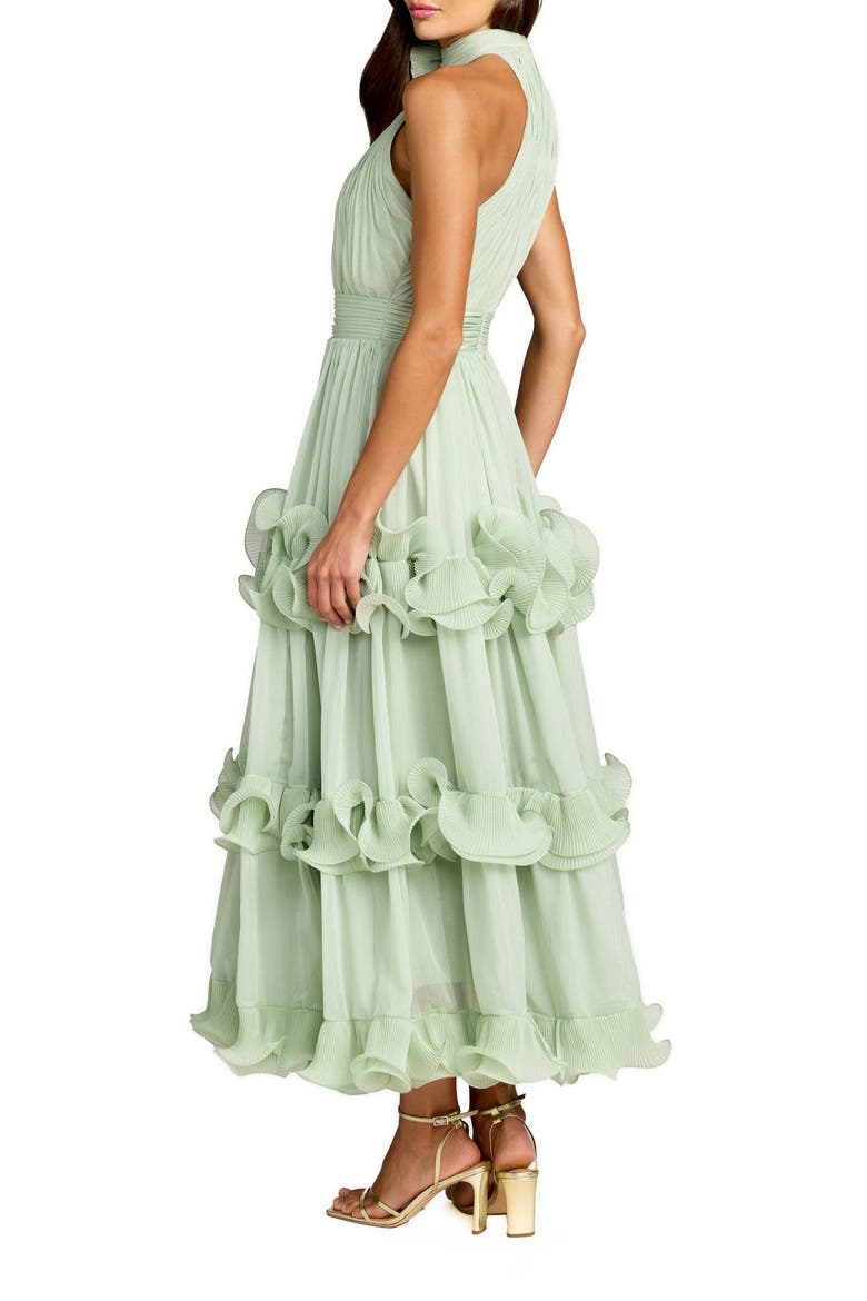 Chiffon Halter Neck Ruffle Midi Dress with Tiered Skirt, Alternate, color, Jade