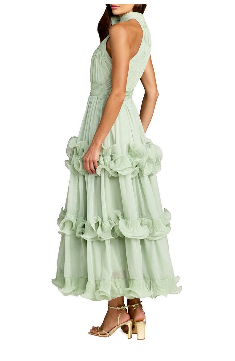 Mac Duggal Chiffon Halter Neck Ruffle Midi Dress with Tiered Skirt, Alternate, color, Jade