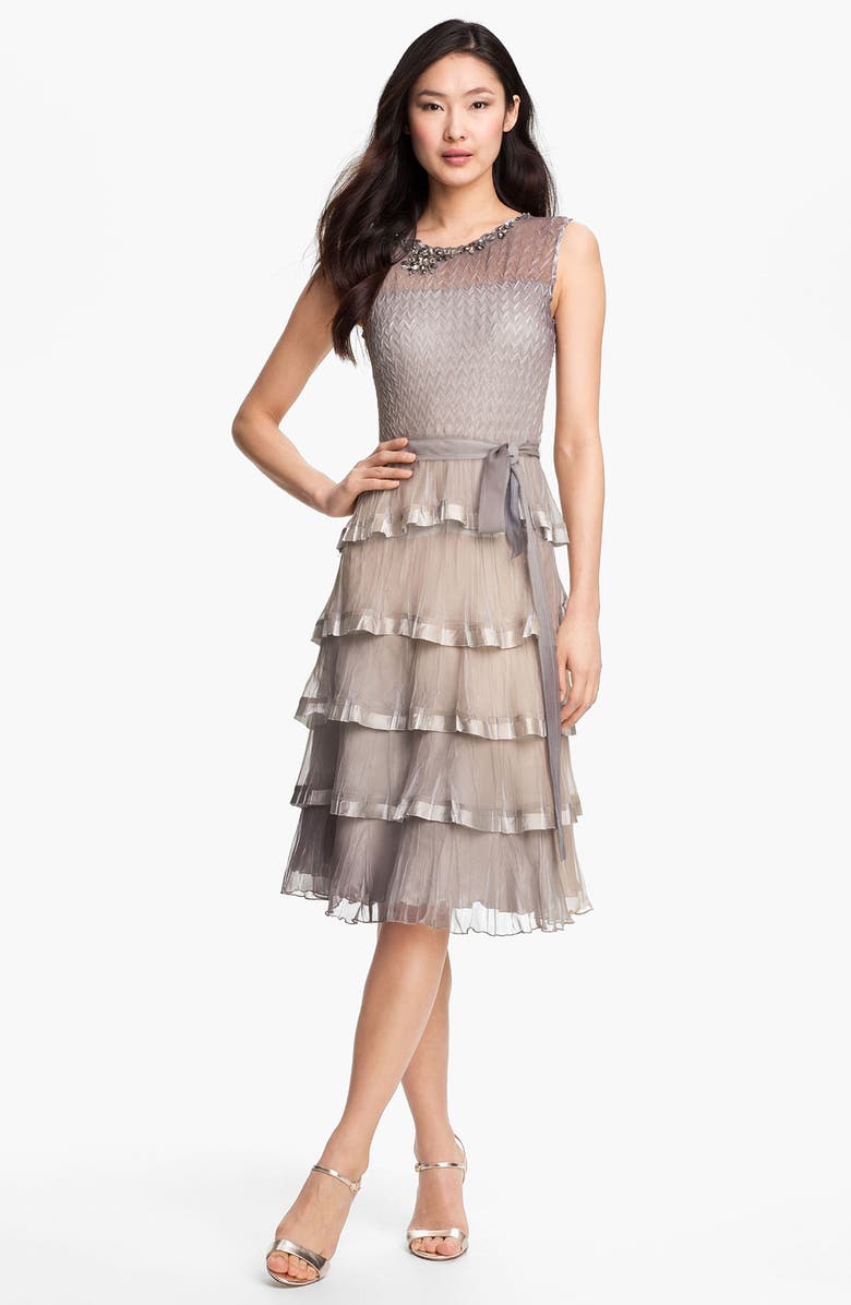 Black by Komarov Embellished Tiered Ombré Chiffon Dress, Main, color, 