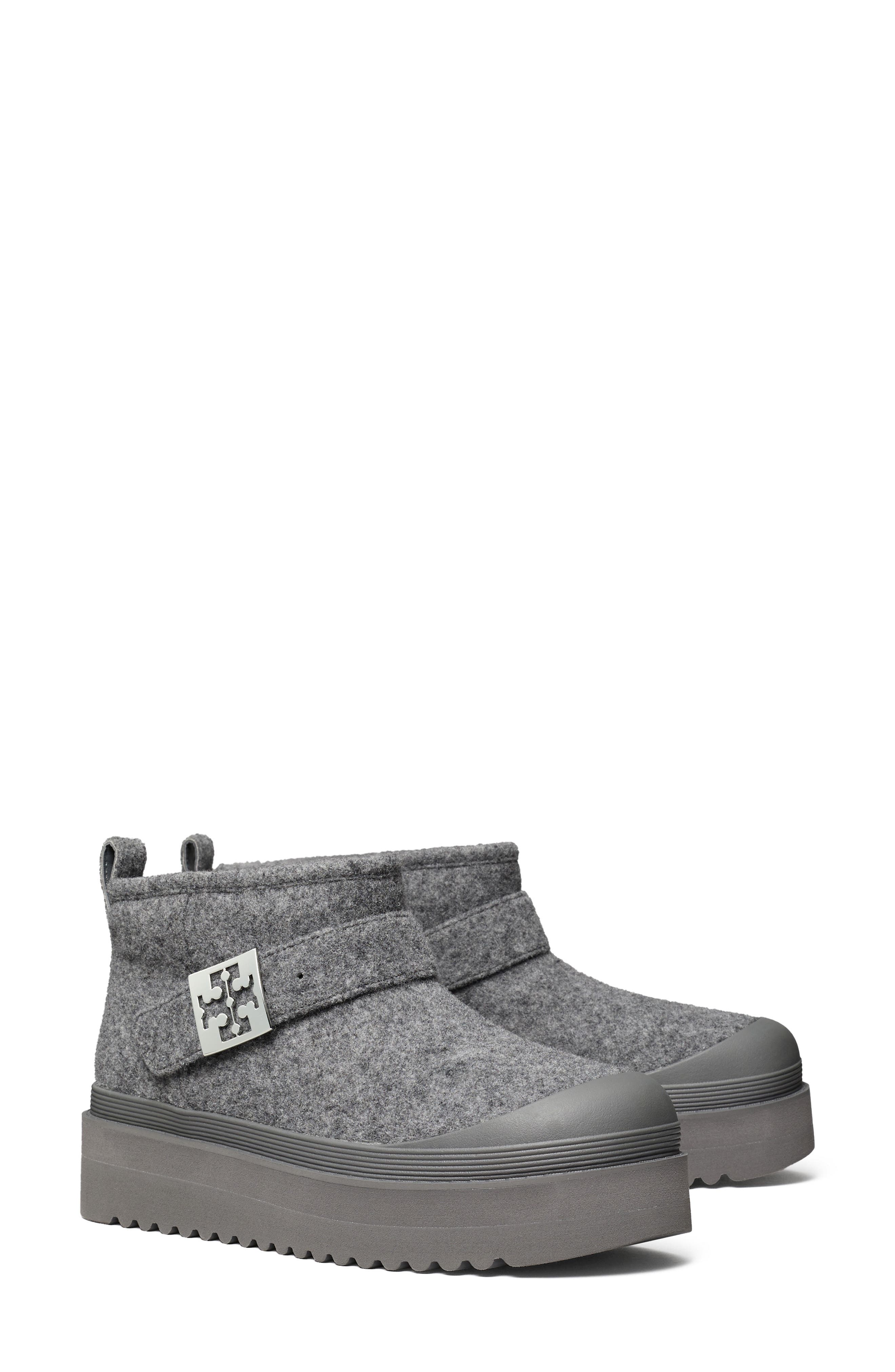 Tory Burch Mellow Genuine Shearling Lined Platform Boot, Main, color, Storm Cloud / Silver
