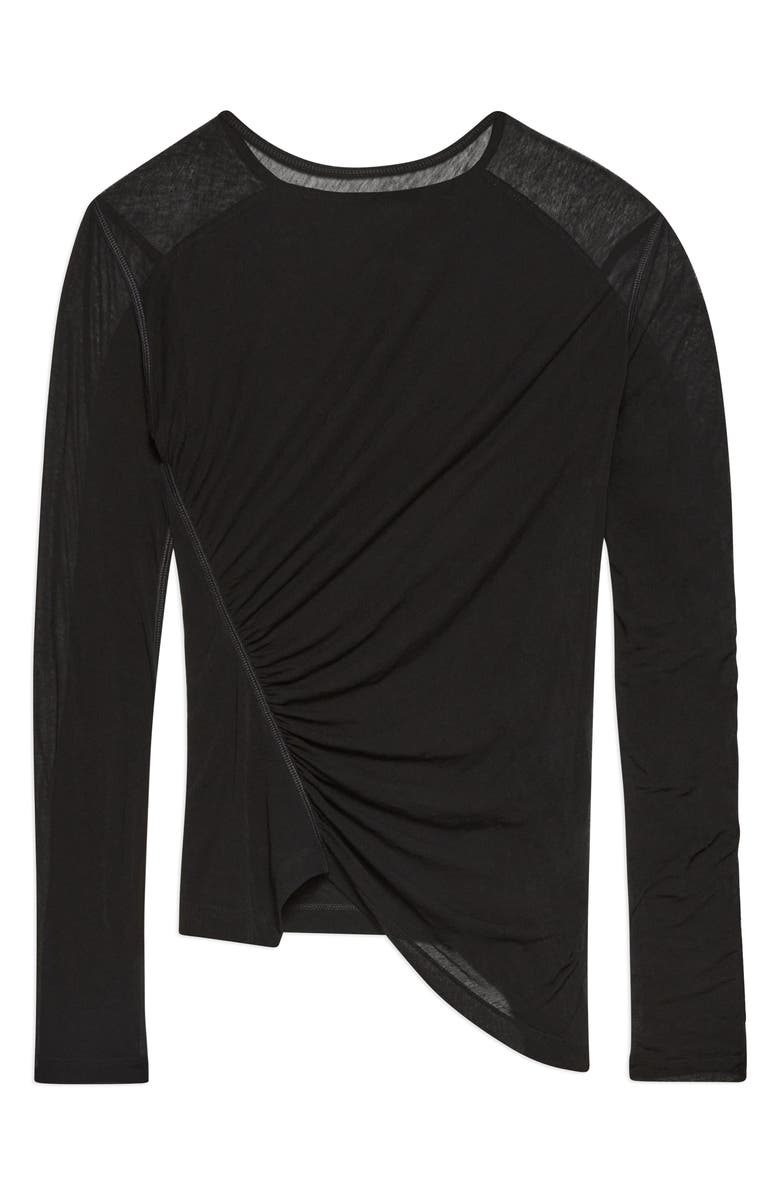 Helmut Lang Ruched Asymmetric Hem Cotton Top, Alternate, color, Black