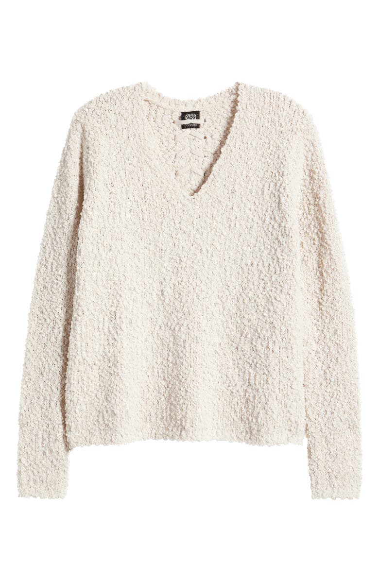 Bobeau Lace Back V-Neck Sweater, Alternate, color, Light Oatmeal