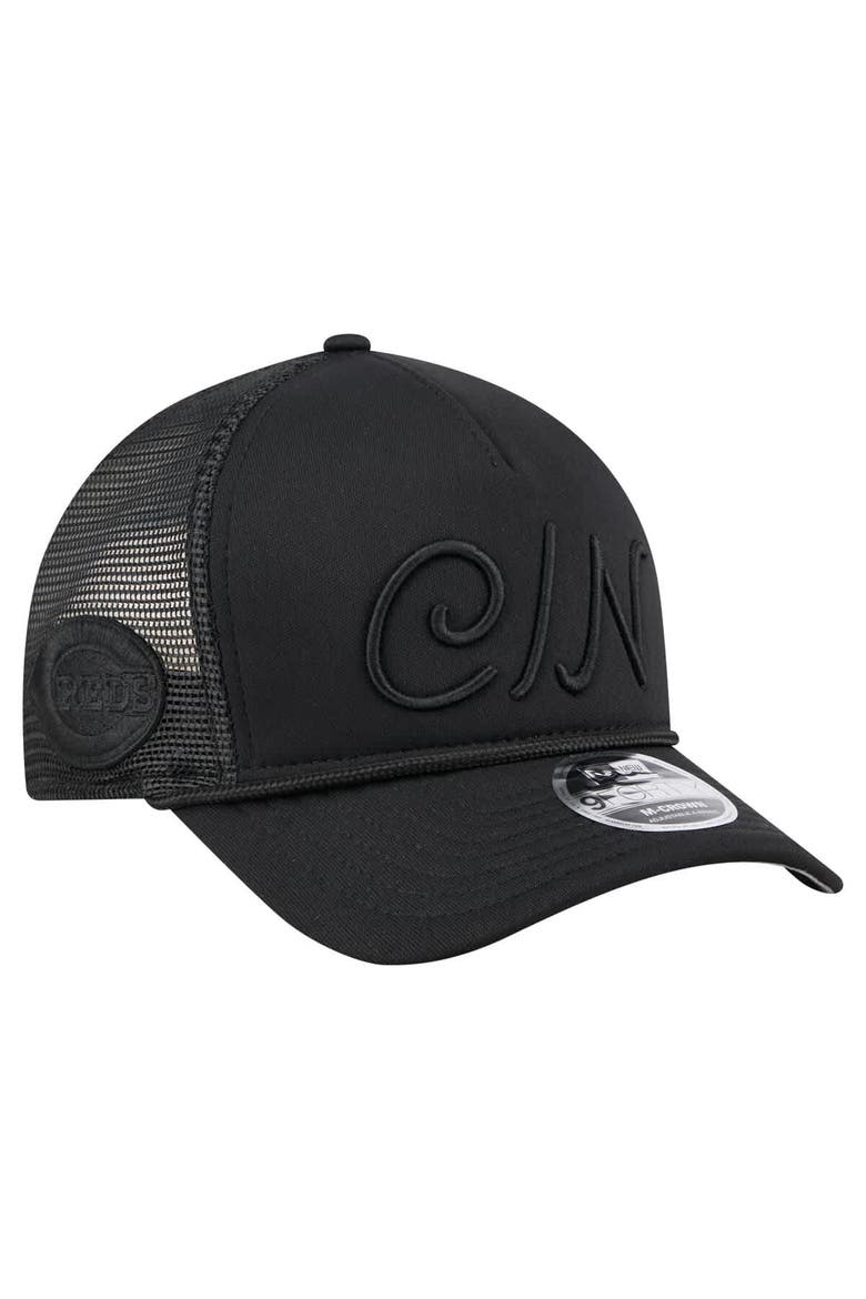 Men's New Era Black Cincinnati Reds City Initial 9FORTY A-Frame M-Crown Adjustable Trucker Hat, Alternate, color, Black