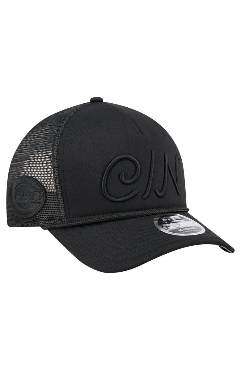 New Era Men's New Era Black Cincinnati Reds City Initial 9FORTY A-Frame M-Crown Adjustable Trucker Hat, Alternate, color, Black