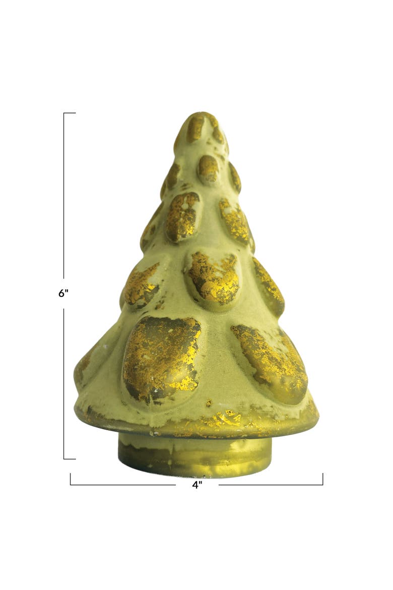 Matte Embossed Glass Tree, Green and Gold, Alternate, color, Gold