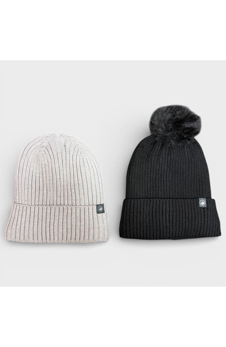 CANADA WEATHER GEAR 2-Pack Thermal Plush Lined Beanies, Main, color, Black/Grey