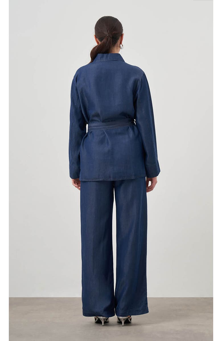 Mizalle Denim Belted Blouse, Alternate, color, Indigo