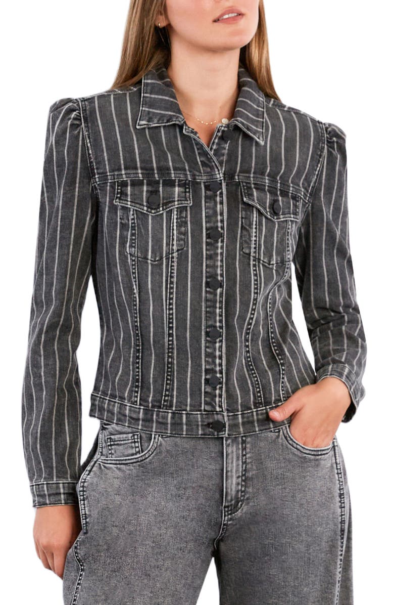 Wash Lab Denim Luna Puff Shoulder Denim Jacket, Main, color, Grey Denim Stripe