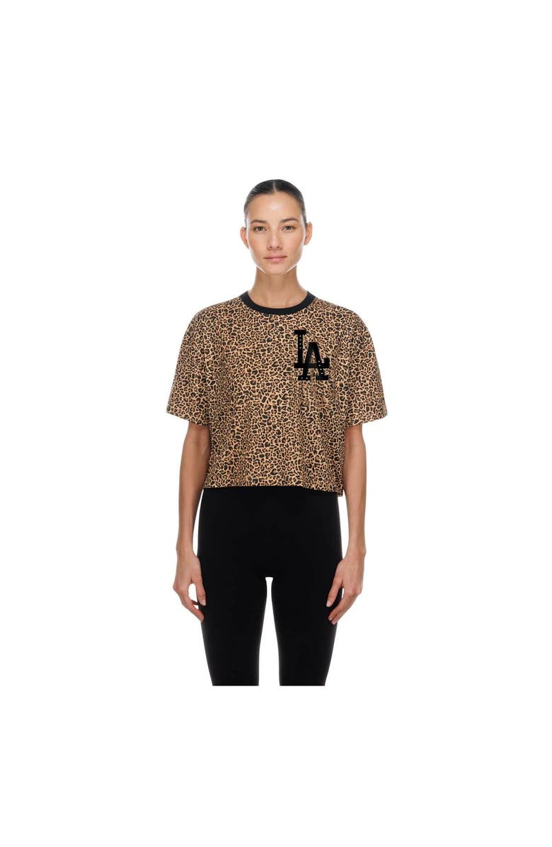 New Era Women's New Era  Brown Los Angeles Dodgers Leopard Boxy Cropped T-Shirt, Main, color, Brown