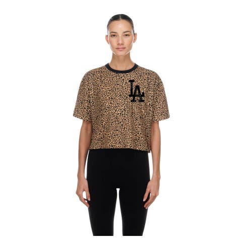Women's New Era  Brown Los Angeles Dodgers Leopard Boxy Cropped T-Shirt