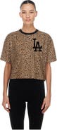 New Era Women's New Era  Brown Los Angeles Dodgers Leopard Boxy Cropped T-Shirt