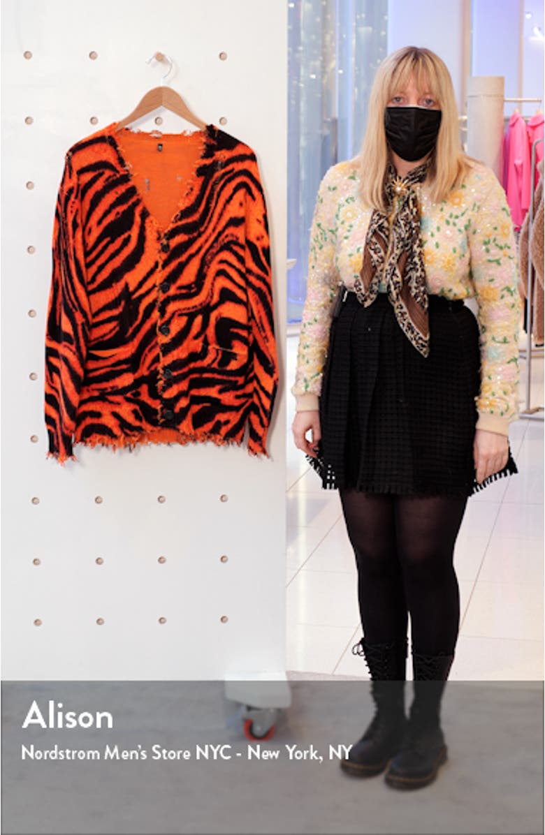 Zebra Print Distressed Oversize Cotton Cardigan, sales video thumbnail