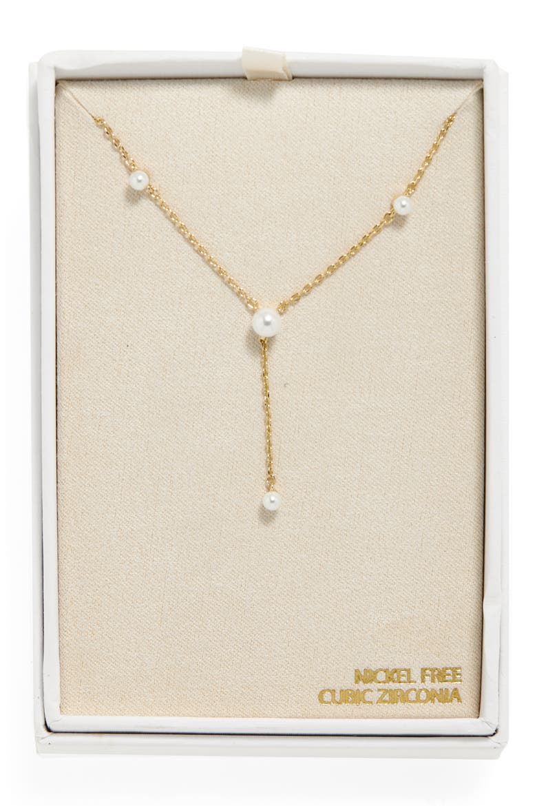 Faux Pearl Station Y-Necklace, Main, color, WHITE- GOLD