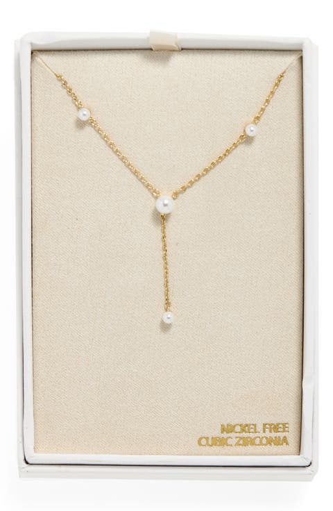 Faux Pearl Station Y-Necklace