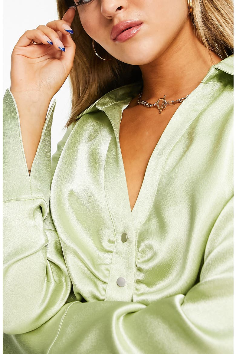 Ruched Satin Blouse, Alternate, color, MID GREEN