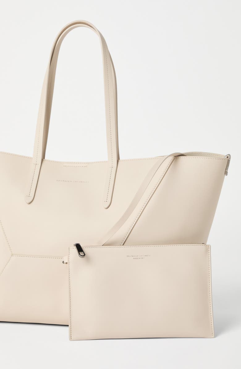 Brunello Cucinelli Calfskin BC Duo bag, Alternate, color, Ivory