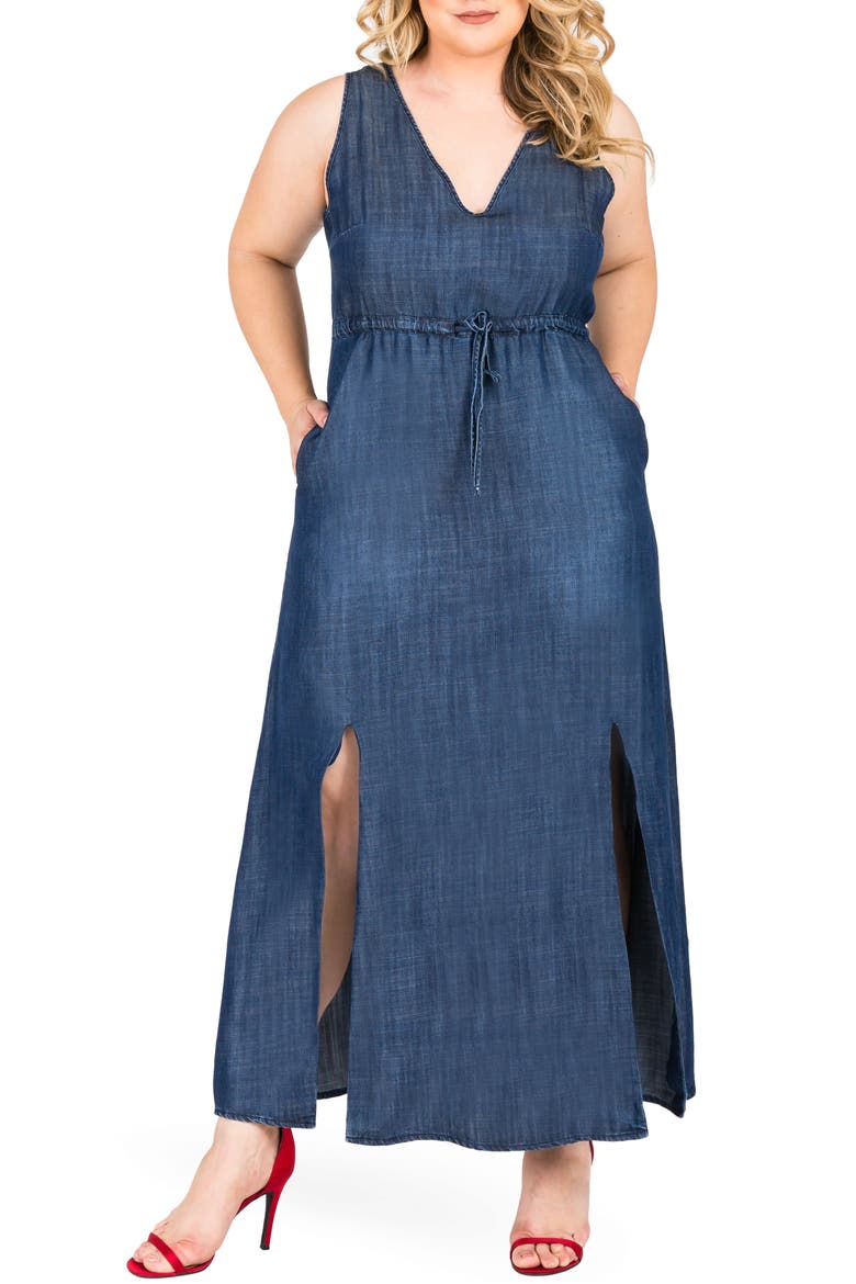 Amber Maxi Chambray Dress, Main, color, INDIGO