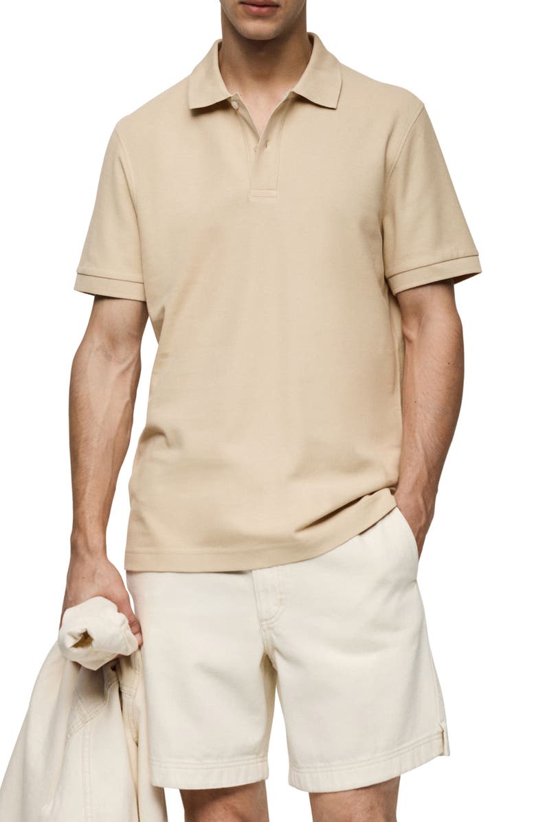 MANGO Relaxed Cotton Piqué Knit Polo, Main, color, Beige