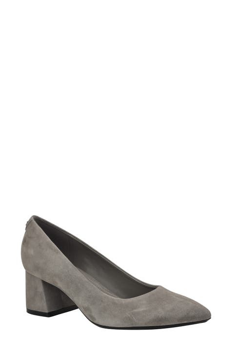 Gray pumps block heel best sale