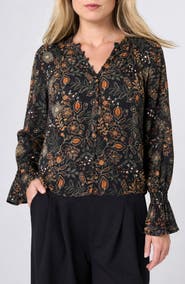 Liverpool Los Angeles Floral Pintuck Detail Sateen Top