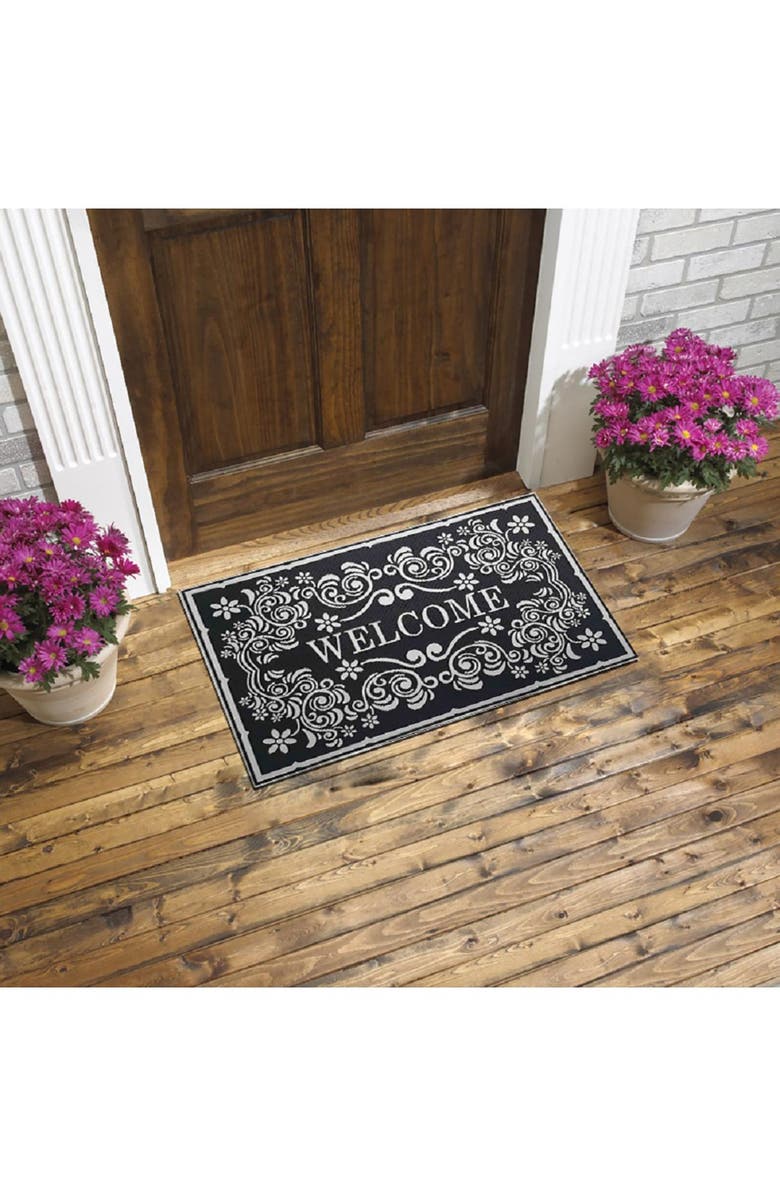 J AND V TEXTILES Welcome Outdoor Mat, Alternate, color, Valentini Silver