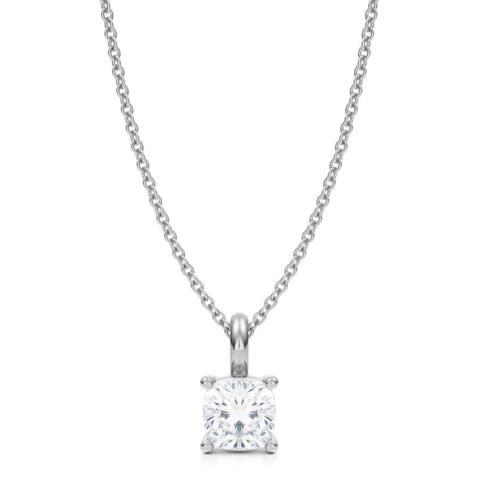 Cushion Solitaire Lab Diamond Pendant Necklace 14K 1.0ct