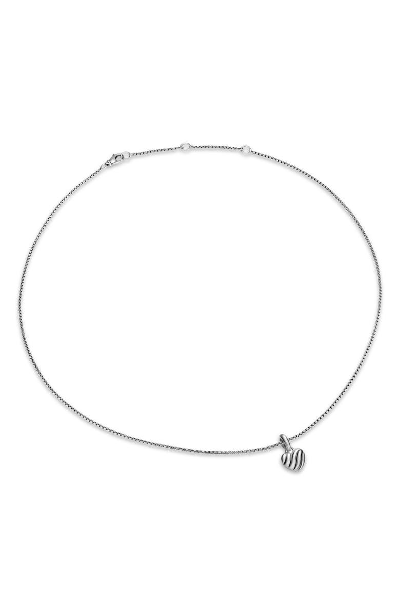 David Yurman Petite Puffy Cable Heart Necklace in Sterling Silver, 7.4mm, Main, color, Silver