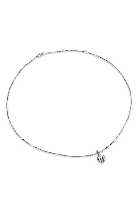 Petite Puffy Cable Heart Necklace in Sterling Silver, 7.4mm