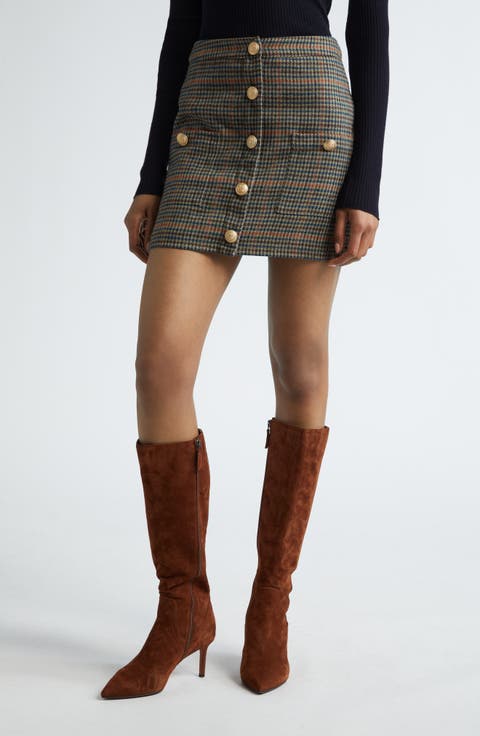 Zander Plaid Button Front Miniskirt