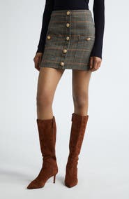 L'AGENCE Zander Plaid Button Front Miniskirt