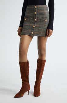 L'AGENCE Zander Plaid Button Front Miniskirt