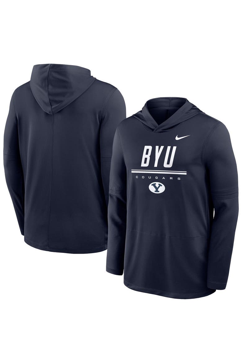 Men's Nike Navy BYU Cougars 2026 Sideline Dri-FIT Lightweight Hooded Top, Main, color, Navy