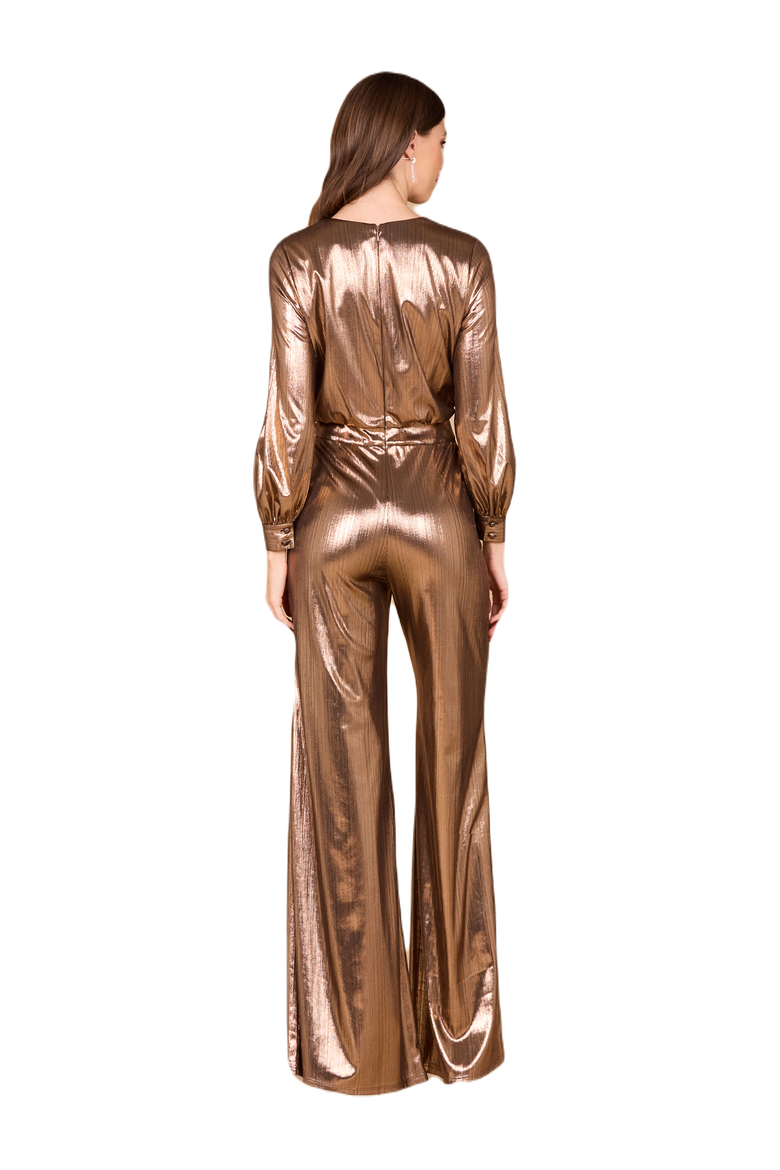 Metallic Shimmer Jumpsuit with Pockets, Alternate, color, Bronze