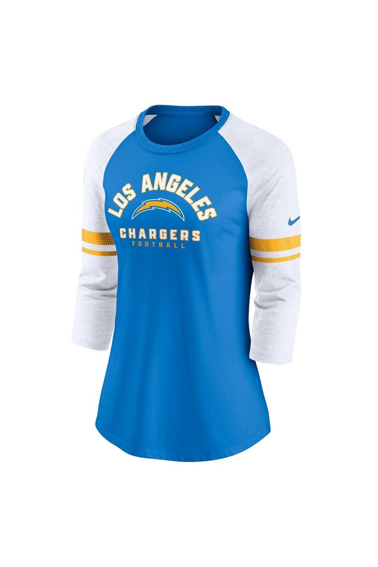 Women's Nike Powder Blue Los Angeles Chargers 3/4-Sleeve Lightweight Raglan Fashion T-Shirt, Alternate, color, Powder Blue